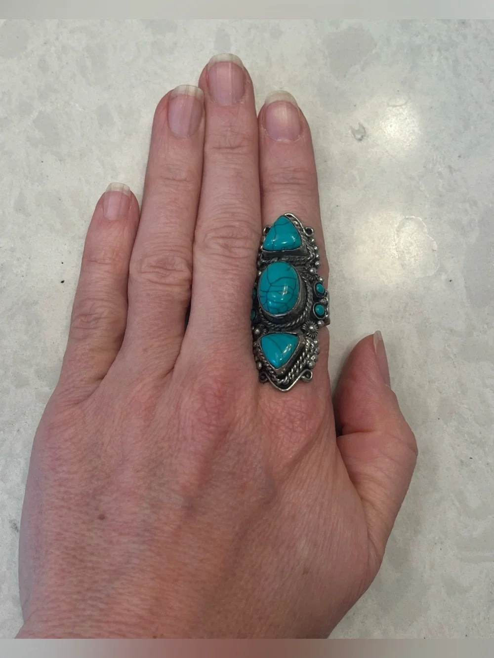 Vintage Style Festival Boho Southwestern Silver Finger Cuff Costume Ring Size 7